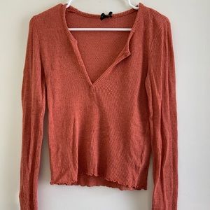 V-Neck Long Sleeve Fitted Sweater